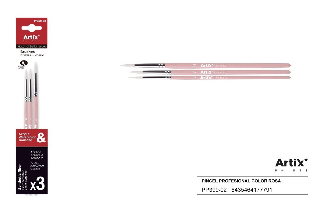 PINCEL PROFESIONAL COLOR ROSA 3UDS