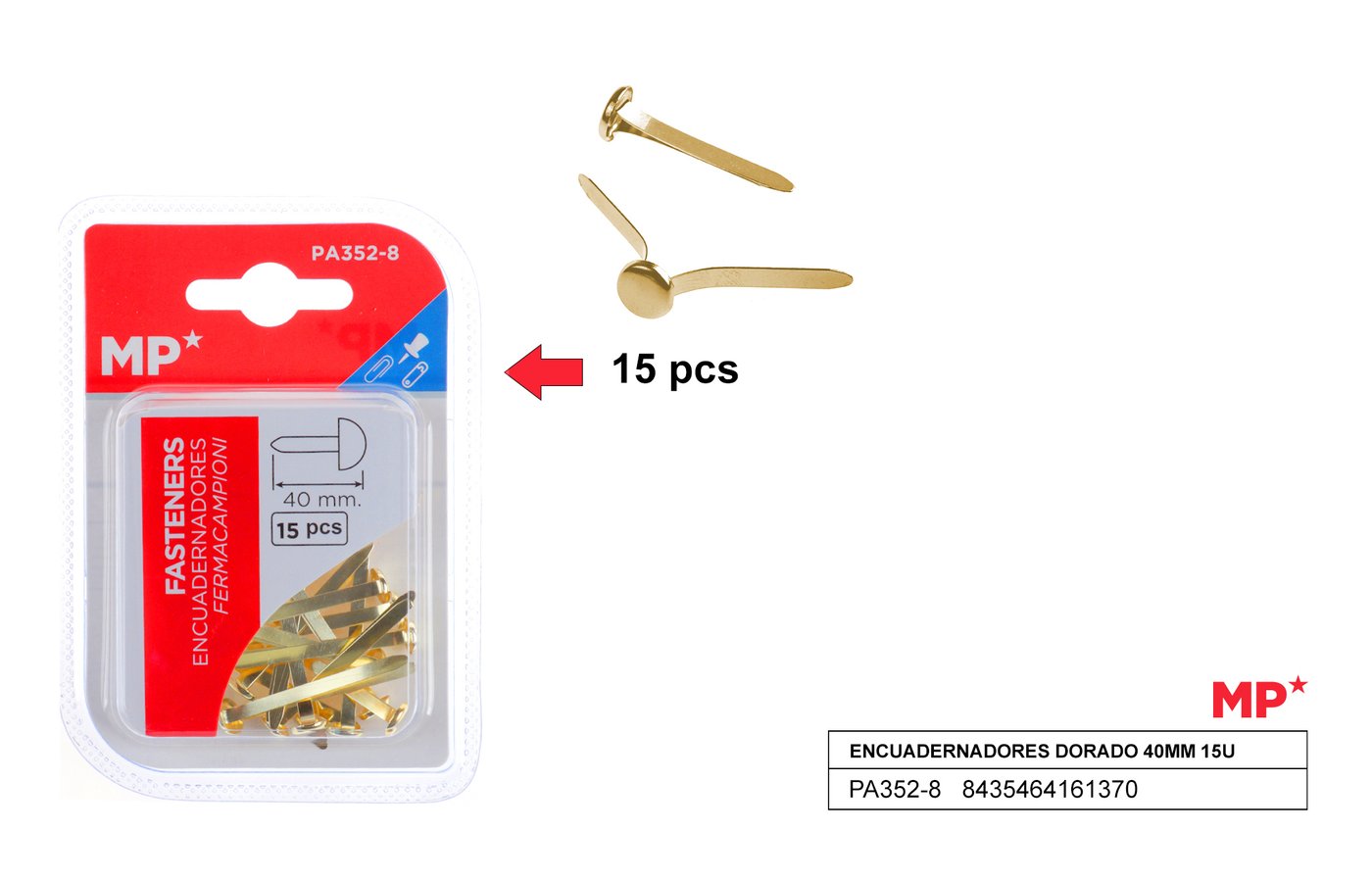 Ćwieki ozdobne złote 40mm x 15sztopakowanie
