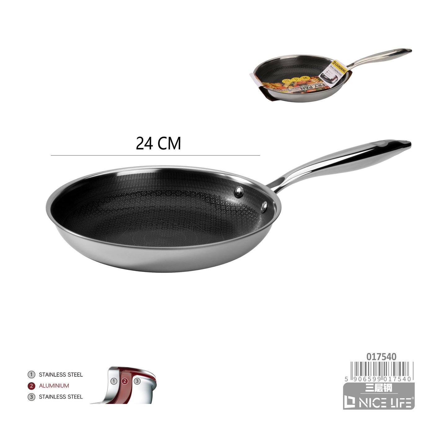 Patelnia ze stali nierdzewnej trójwarstwowej 24 cm