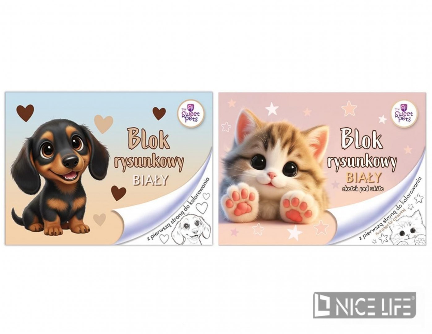BLOK RYSUNKOWY BIAŁY A4/20k. z pierwszą stroną do kolorowania / THE SWEET PETS