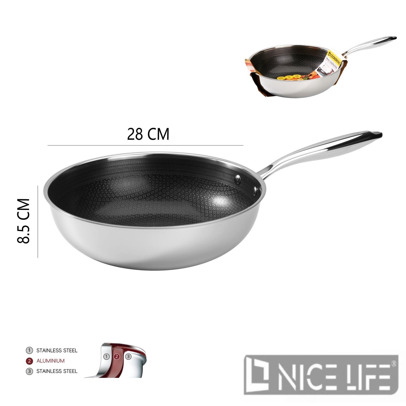 Wok ze stali nierdzewnej trójwarstwowej 28 cm