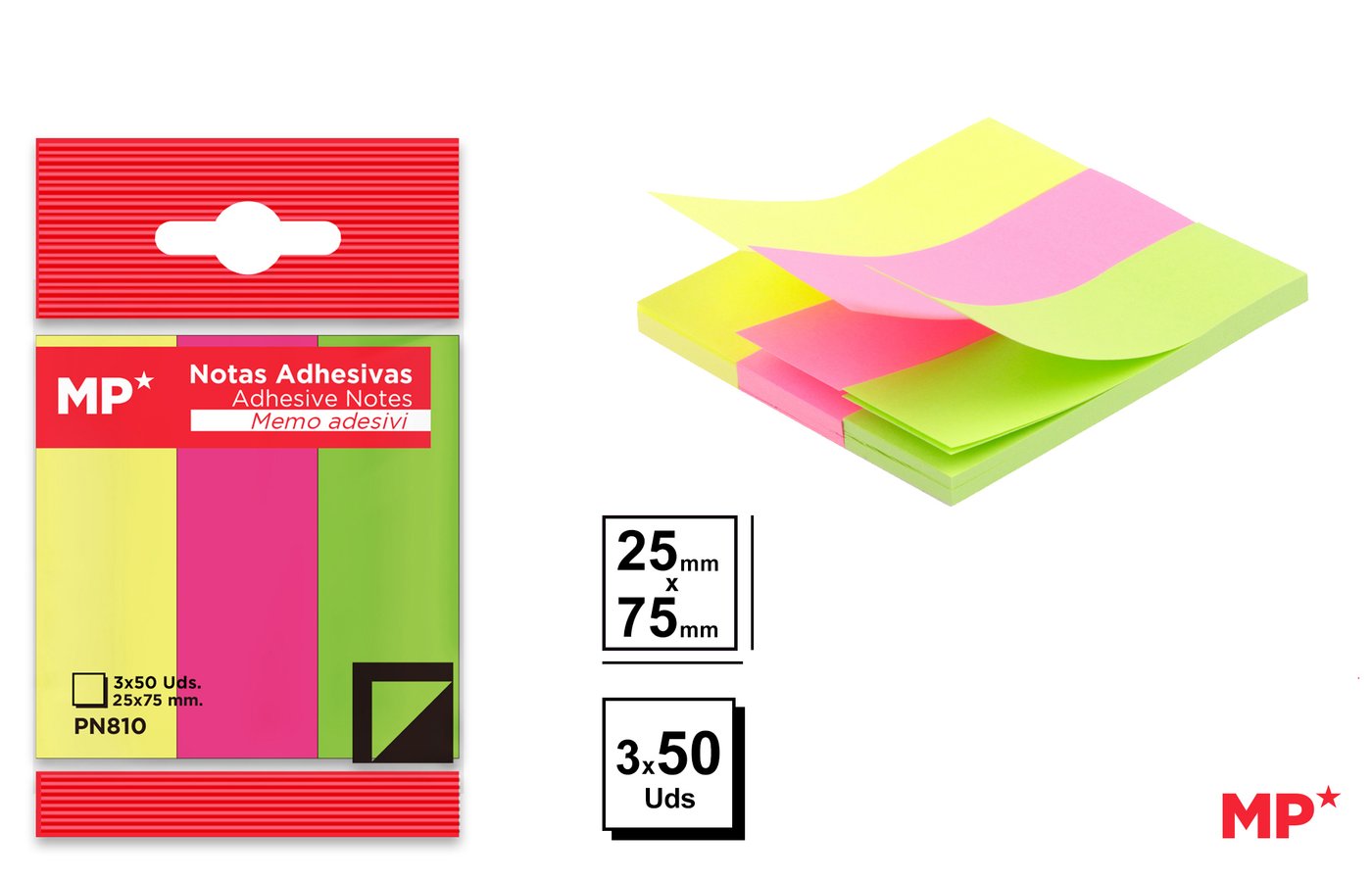 Karteczki samoprzylepne 25*75mm 3x50k