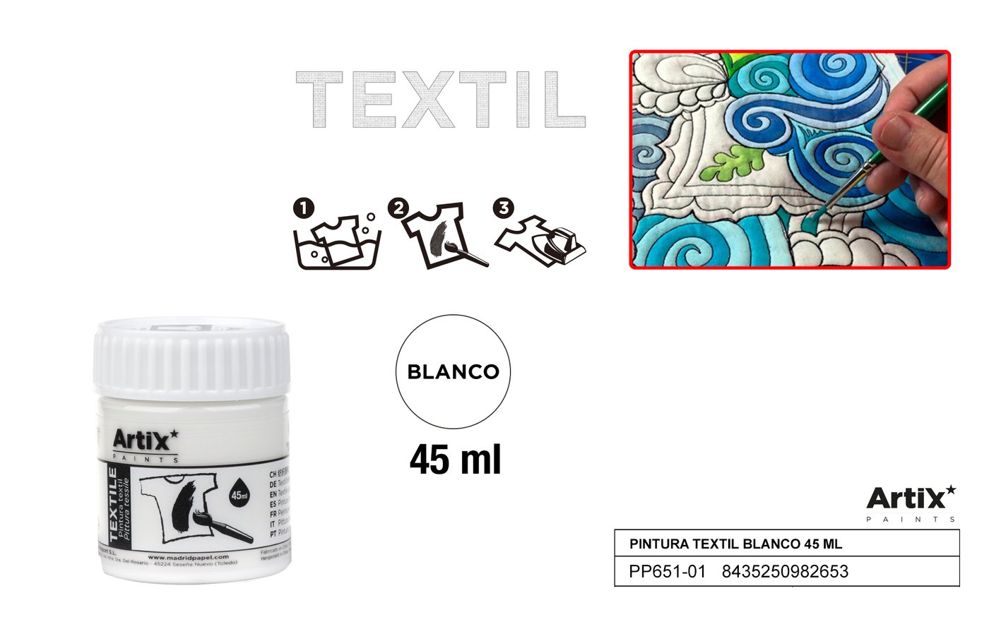 Farby do tkanin 45ml biała ARTIX