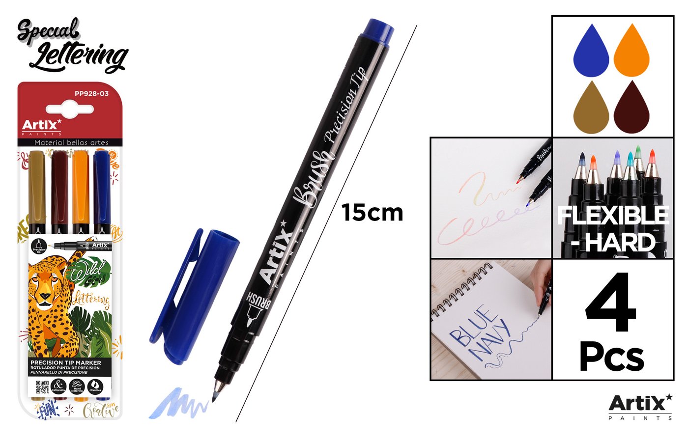 MARKER Z KOŃCÓWKĄ PĘDZELOWĄ ŚREDNIĄ 4 SZTUKI