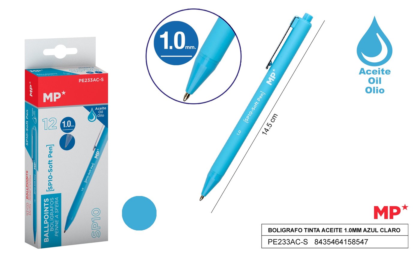 Długopis olejowy 1.0mm 3sztop. niebieski