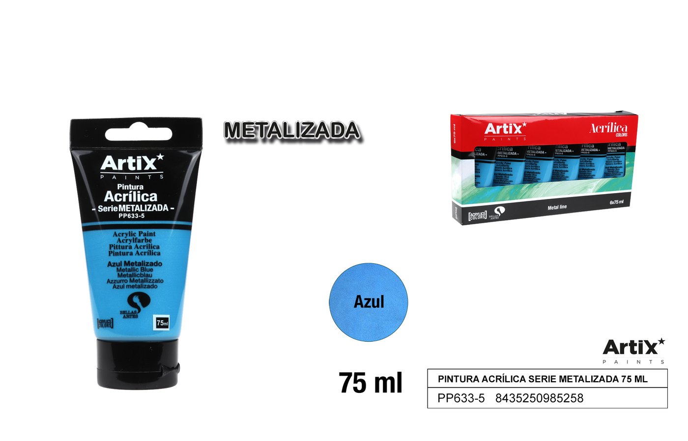 Farba akrylowa 75ml niebieska metaliczna
