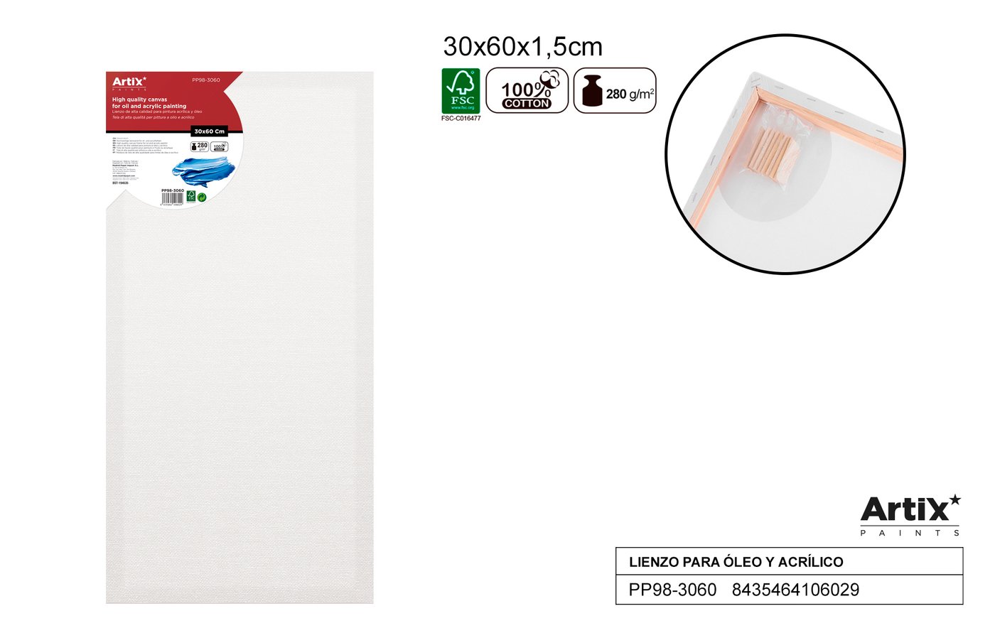 Podobrazie 30X60X1.5 CM 280G/m2