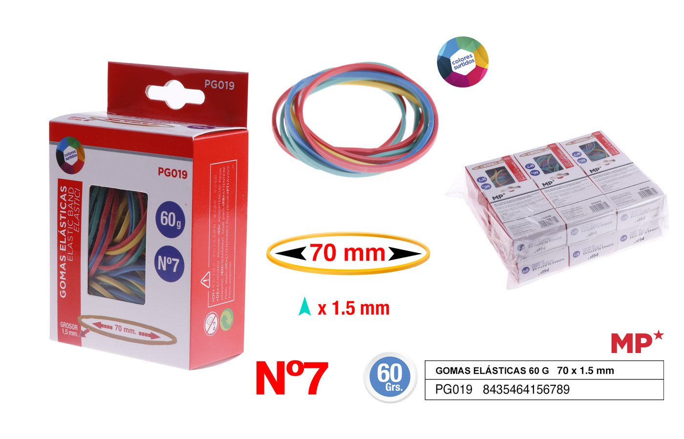 Gumki recepturki kolorowe 60G 70X2MM