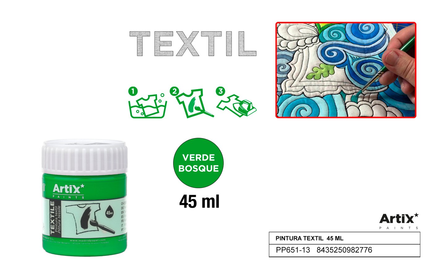 Farby do tkanin 45ml zielona ARTIX