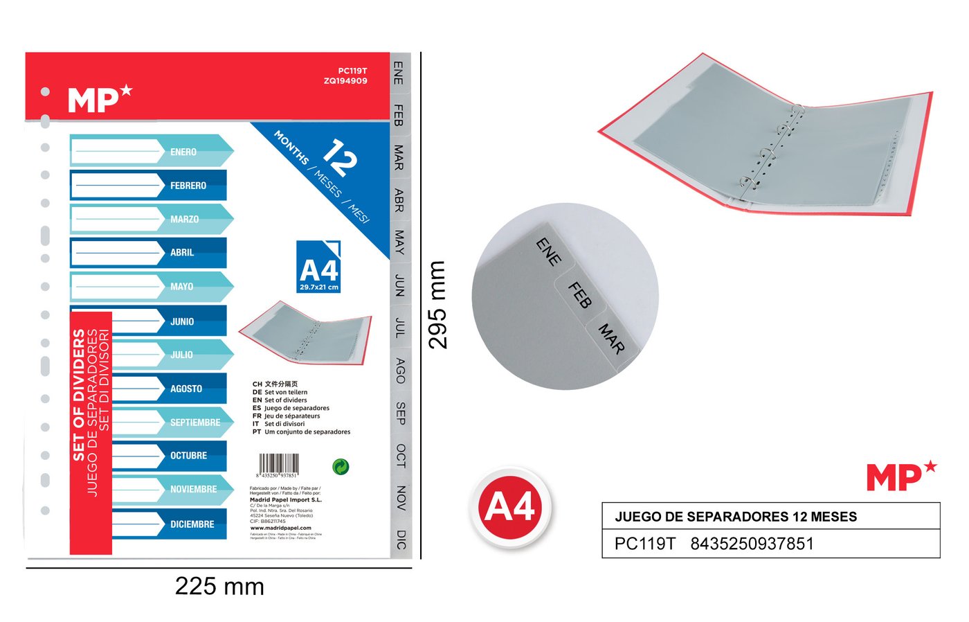 Przekładki kartonowe do segregatora A4 12 miesięcy