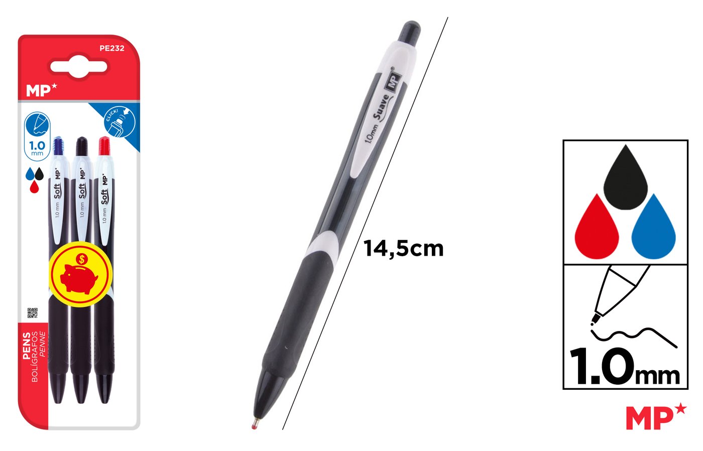 Długopis olejowy 1.0mm 3szt