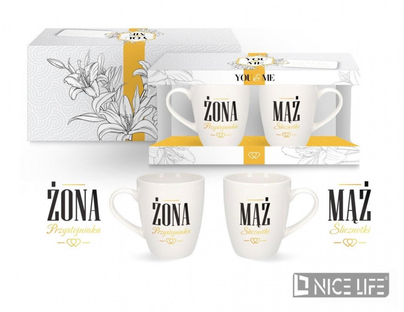 YOU&ME - Zestaw 2 kubków 300 ml - Mąż Ślicznotki / Żona Przystojniaka