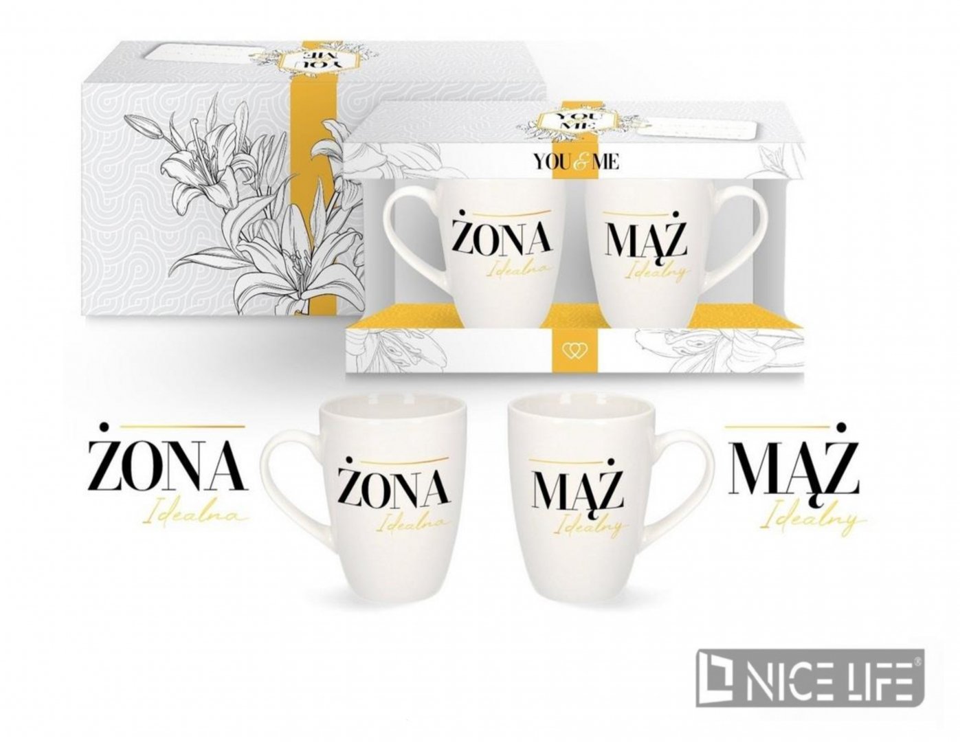 YOU&ME - Zestaw 2 kubków 300ml - Idealna Żona/Mąż