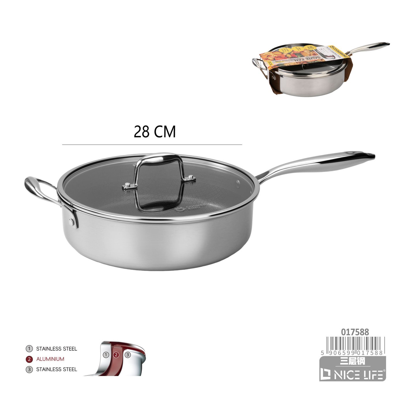Patelnia głęboka ze stali nierdzewnej 28 cm