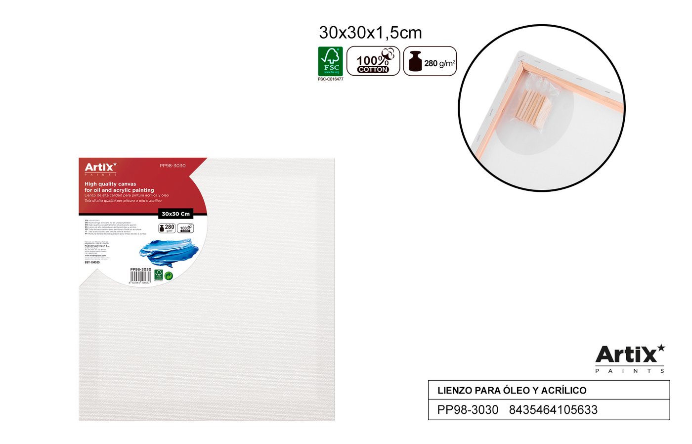 Podobrazie 30X30X1.5 CM 280G/m2
