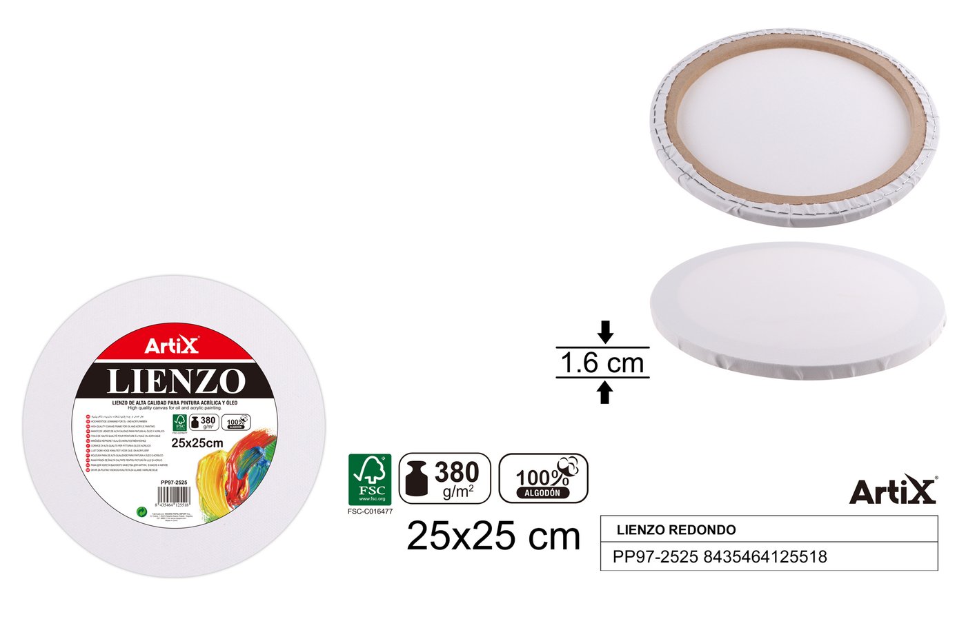 Podobrazie okrągłe 25X25X1.6CM 380G/m2