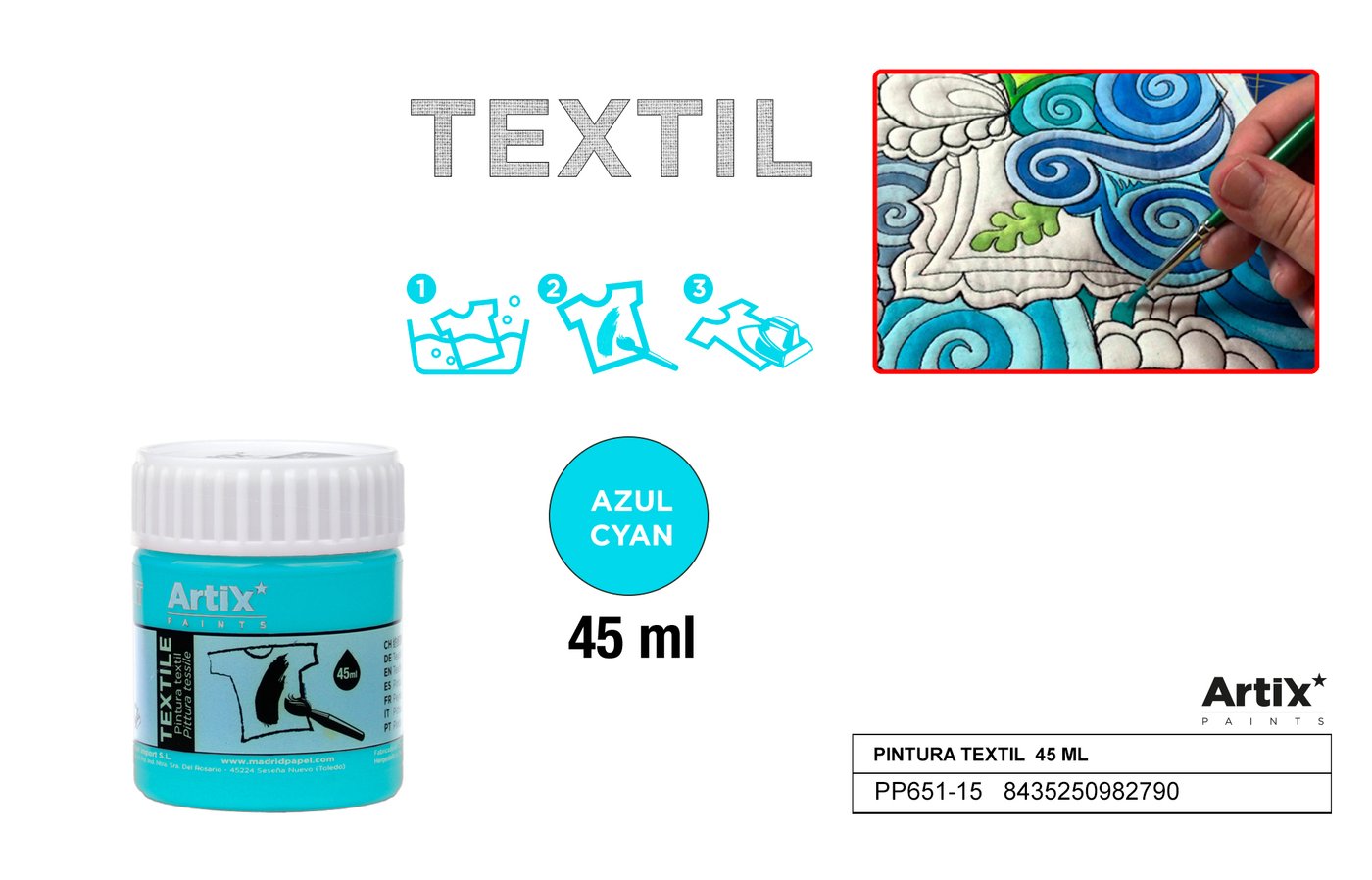 Farby do tkanin 45ml błękitna cyjan ARTIX