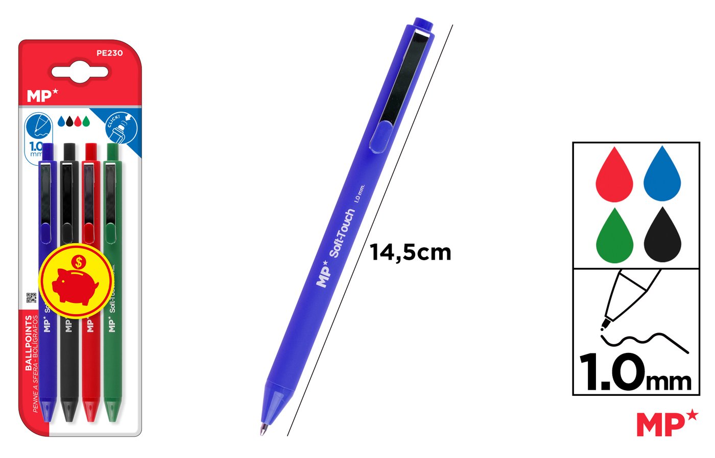 Długopis olejowy 1.0mm 4szt