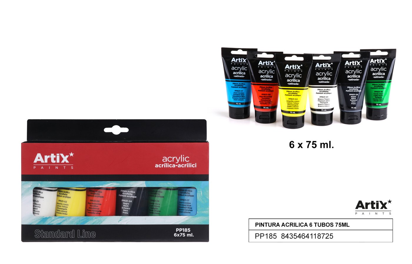 Zestaw farb akrylowych 6 kol. X 75ml.