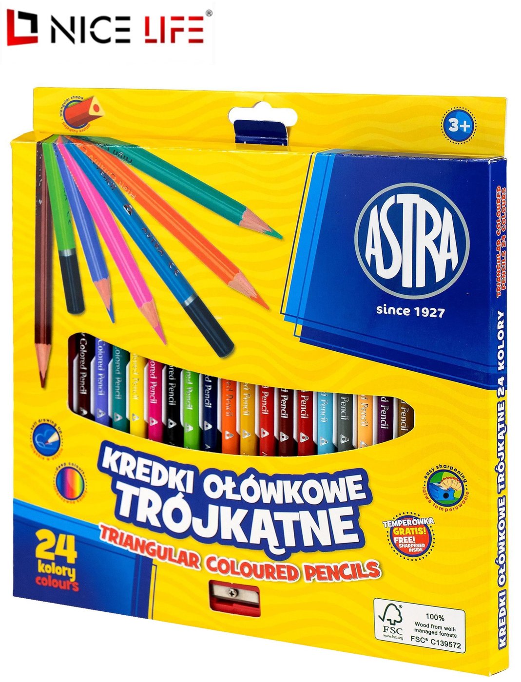 Kredki ołówkowe ASTRINO trójkątne 24 kolory