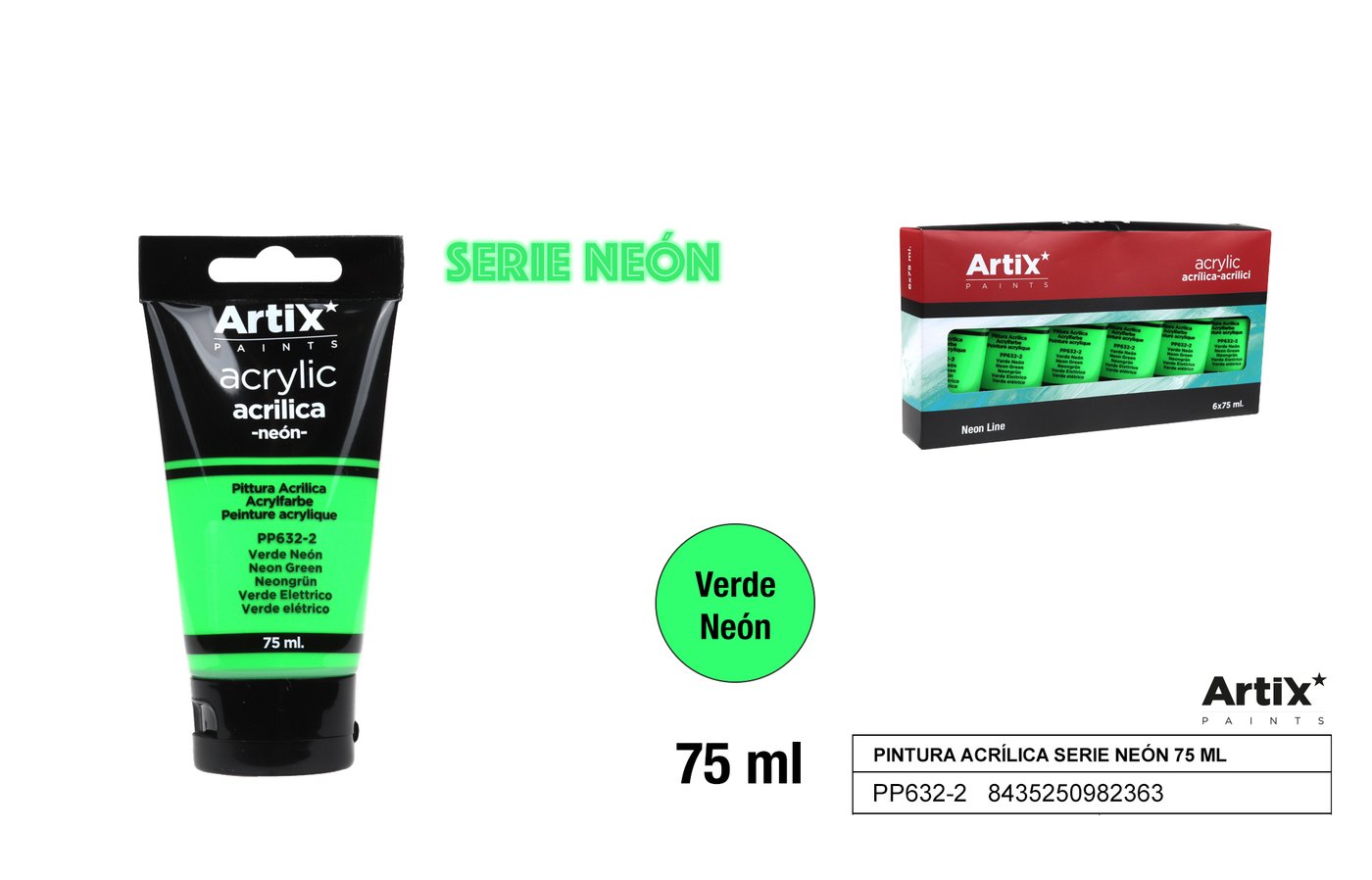 Farba akrylowa 75ml zielona Fluorescencyjna ARTIX