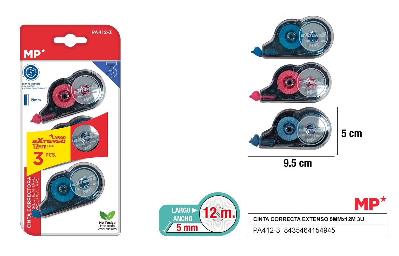 Korektor w taśmie 5MMx12M 3 sztopakowanie MP