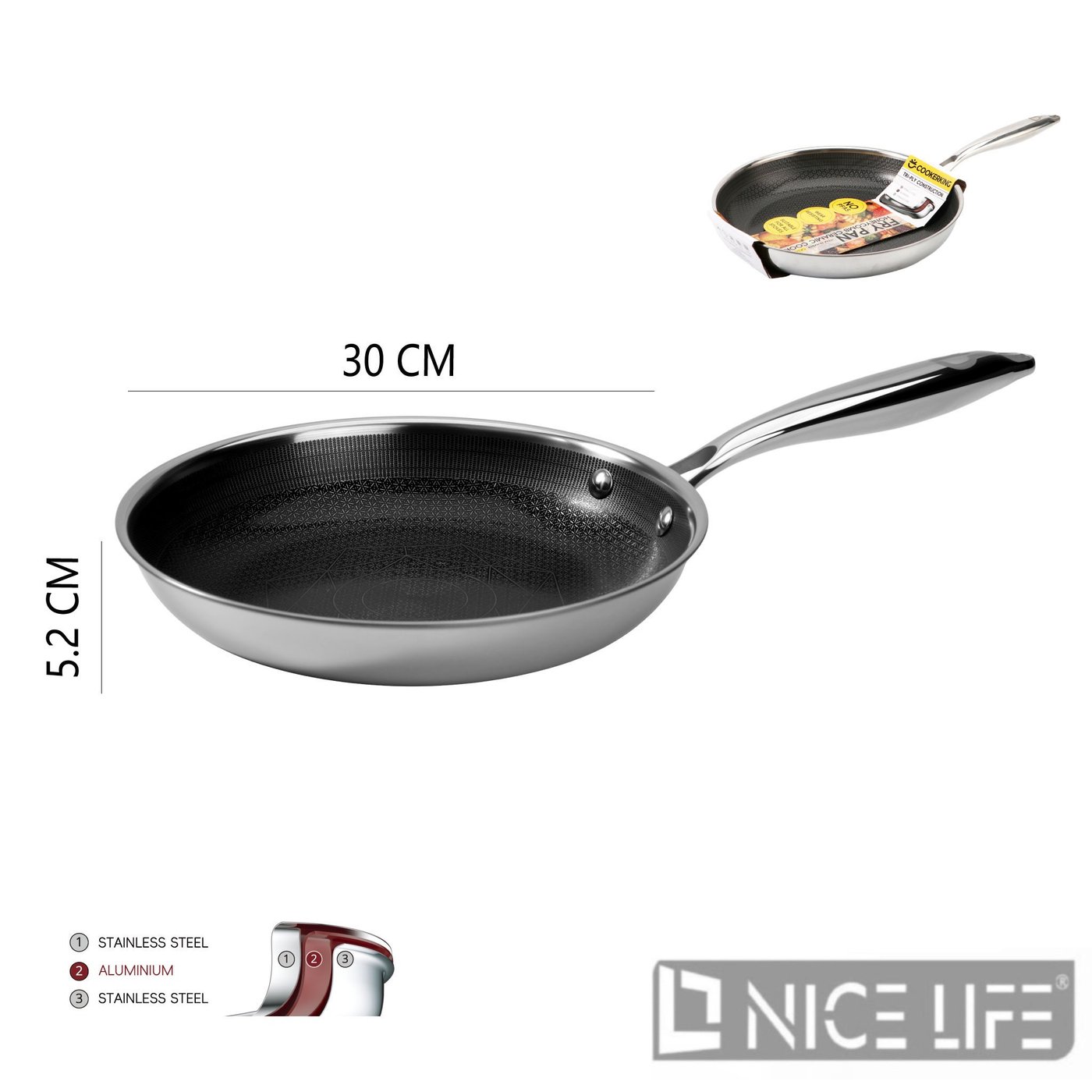 Patelnia ze stali nierdzewnej trójwarstwowej 30 cm