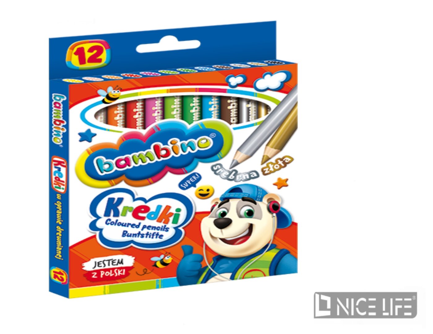 Kredki w oprawie drewnianej BAMBINO 12kol. 15 cm