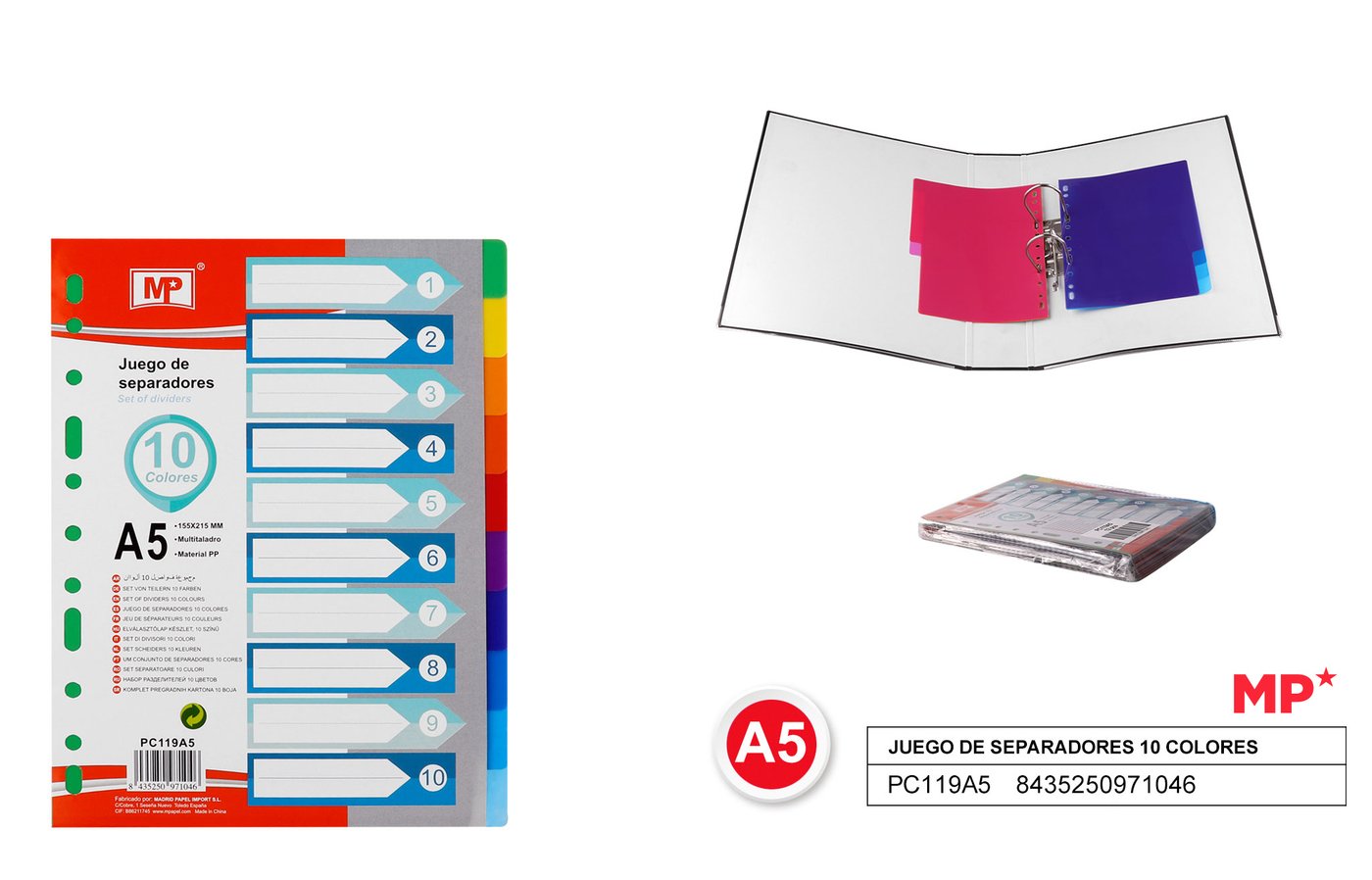 Przekładki kartonowe do segregatora 10 kolory A5