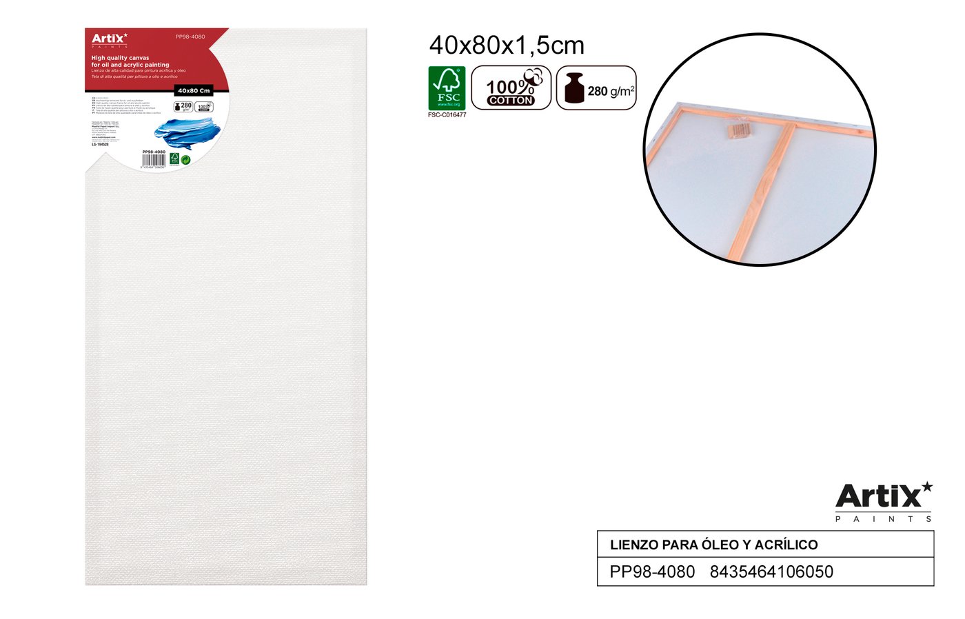Podobrazie 40X80X1.5 CM 280G/m2