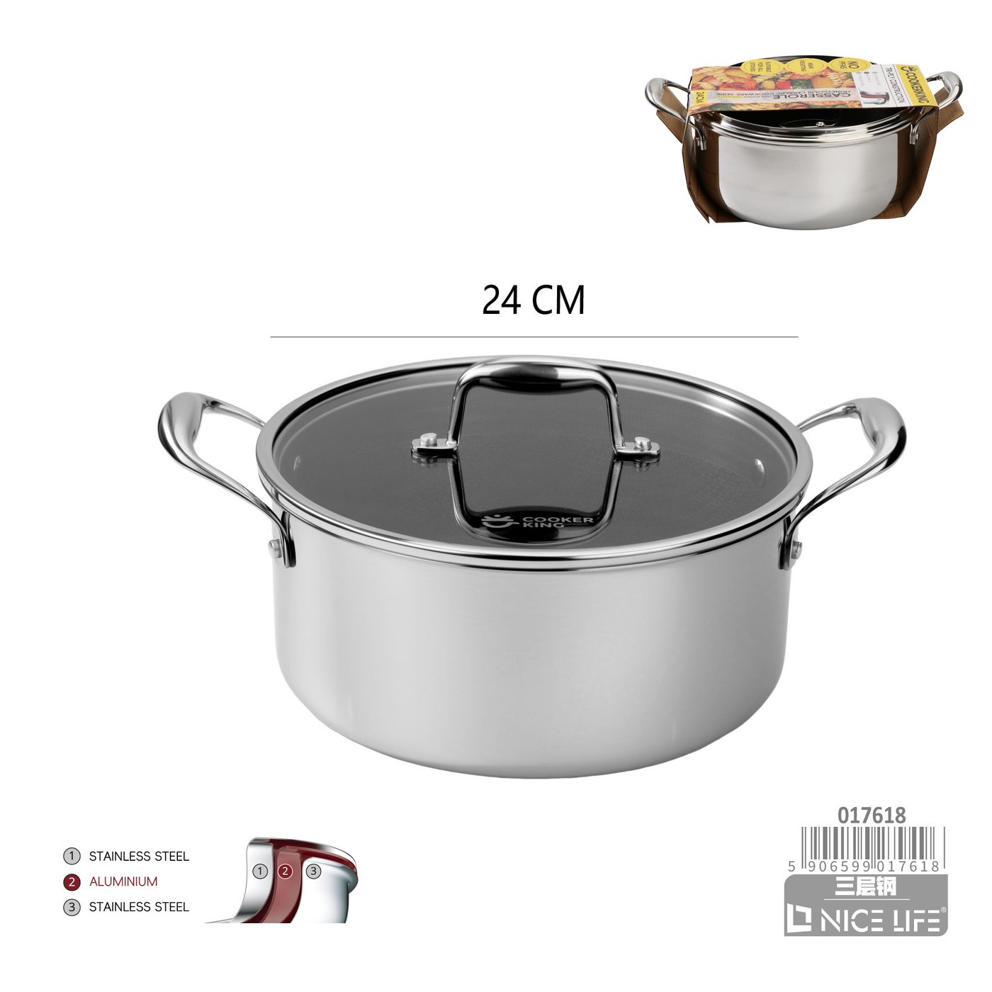 Garnek ze stali nierdzewnej trójwarstwowej 24 cm