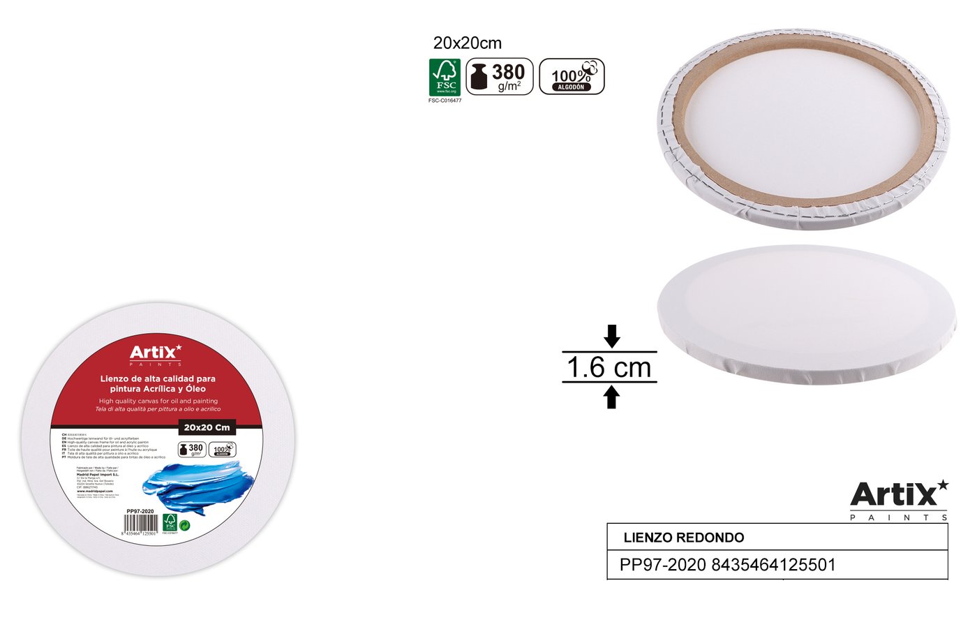 Podobrazie okrągłe 20X20X1.6CM 380G/m2