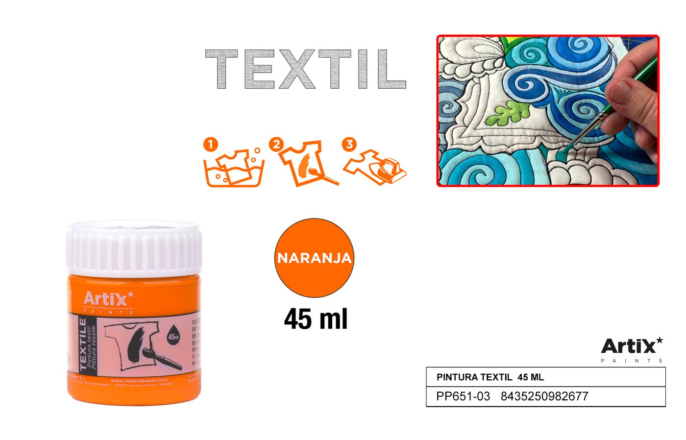 Farby do tkanin 45ml pomarańczowa ARTIX