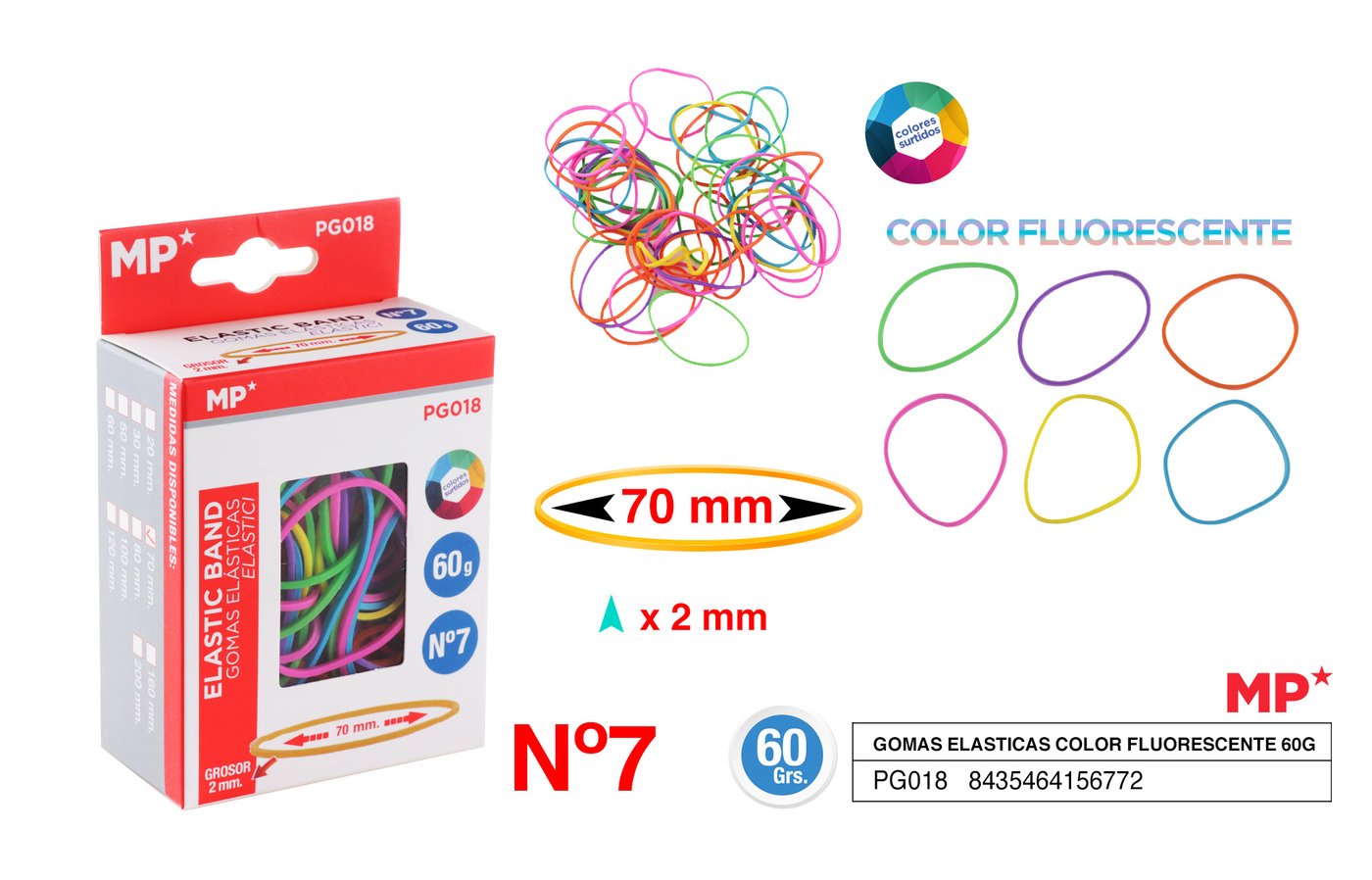 Gumki recepturki kolorowe fluorescencyjne TPR 70mm