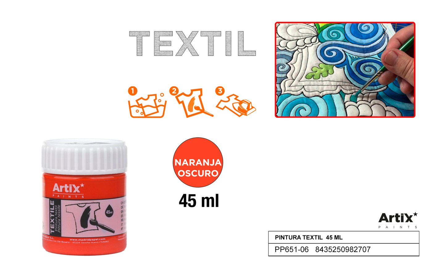Farby do tkanin 45ml ciemnopomarańczowa ARTIX