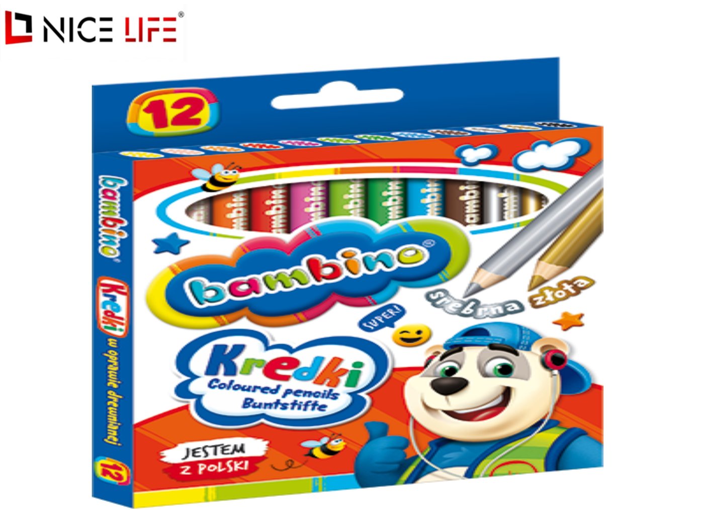 Kredki w oprawie drewnianej BAMBINO 12kol. 15 cm