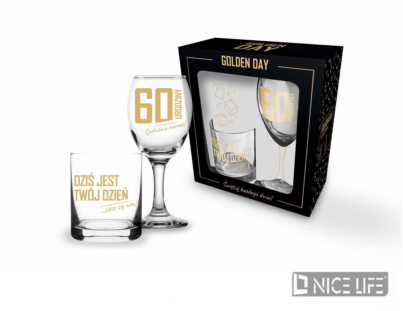 GOLDEN DAY- Zestaw szklanka i kieliszek 60