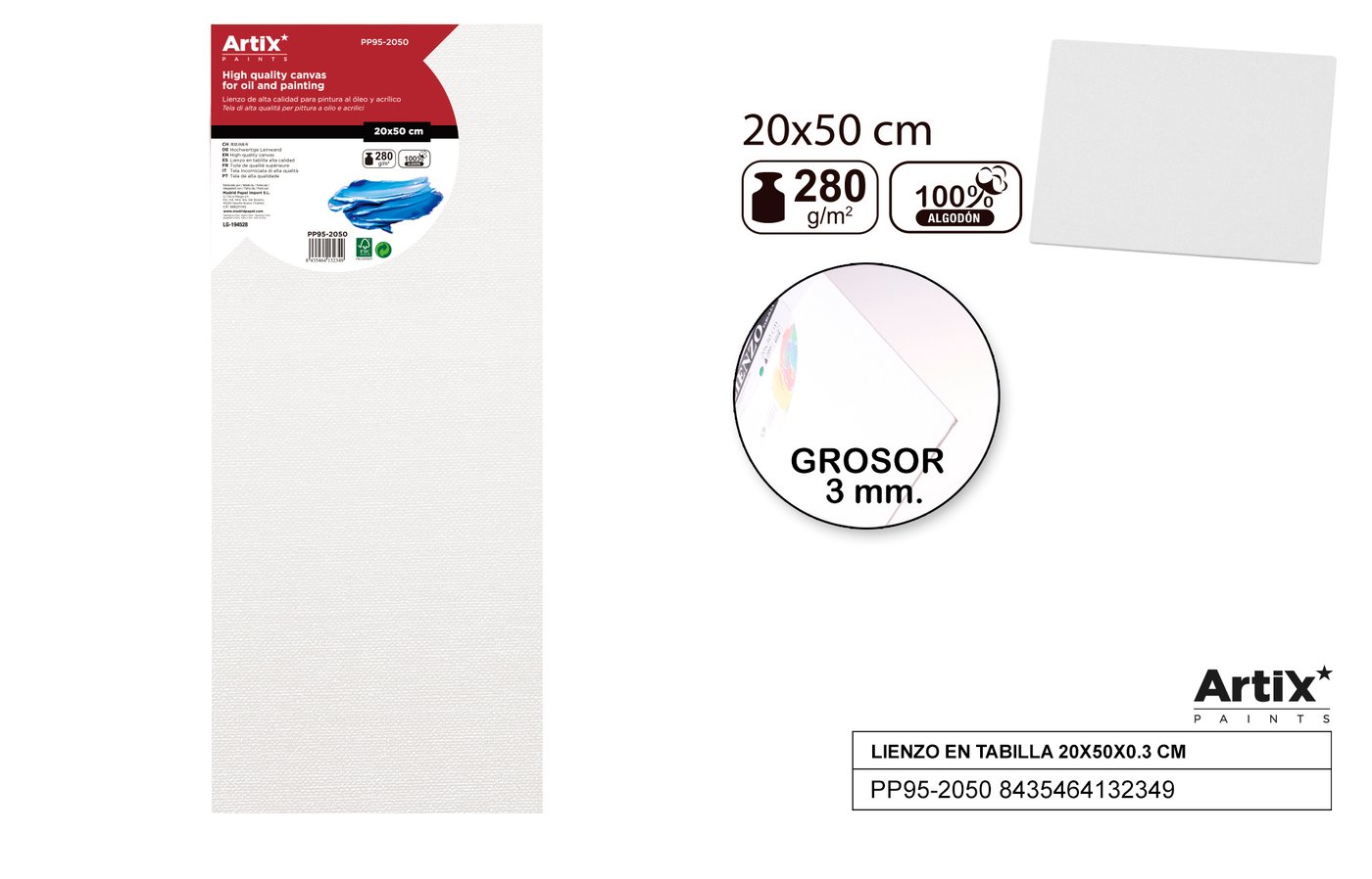 Tablica malarska 20X50X0.3 CM 280G/m2