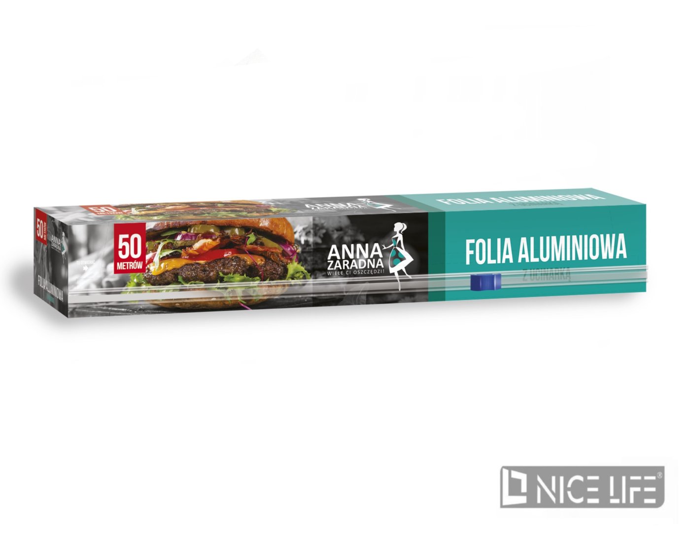 AZ Folia aluminiowa 20% grubsza 50m box z ucinarką