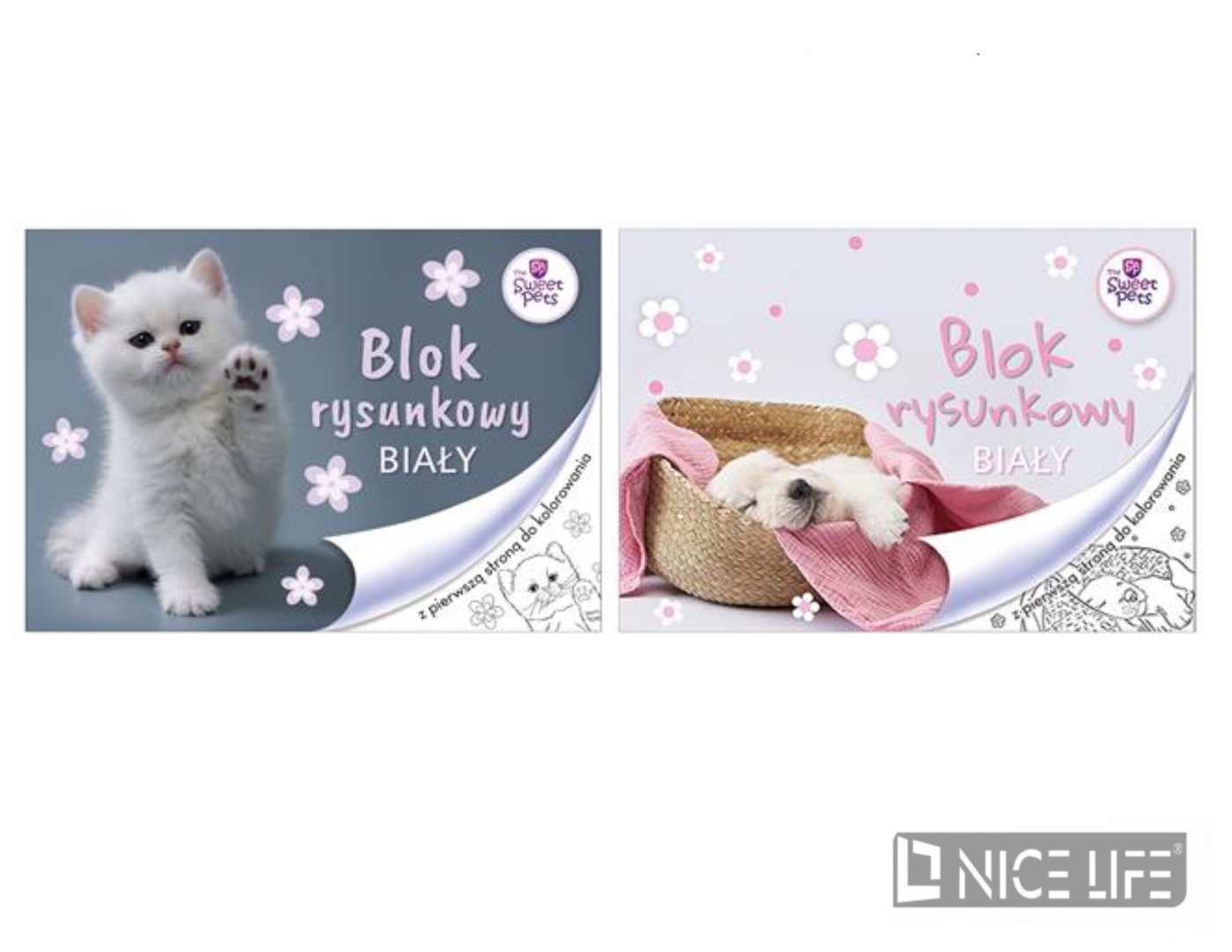 Blok rysunkowy biały A4/20k. z pierwsza strona do kolorowania - THE SWEET PETS