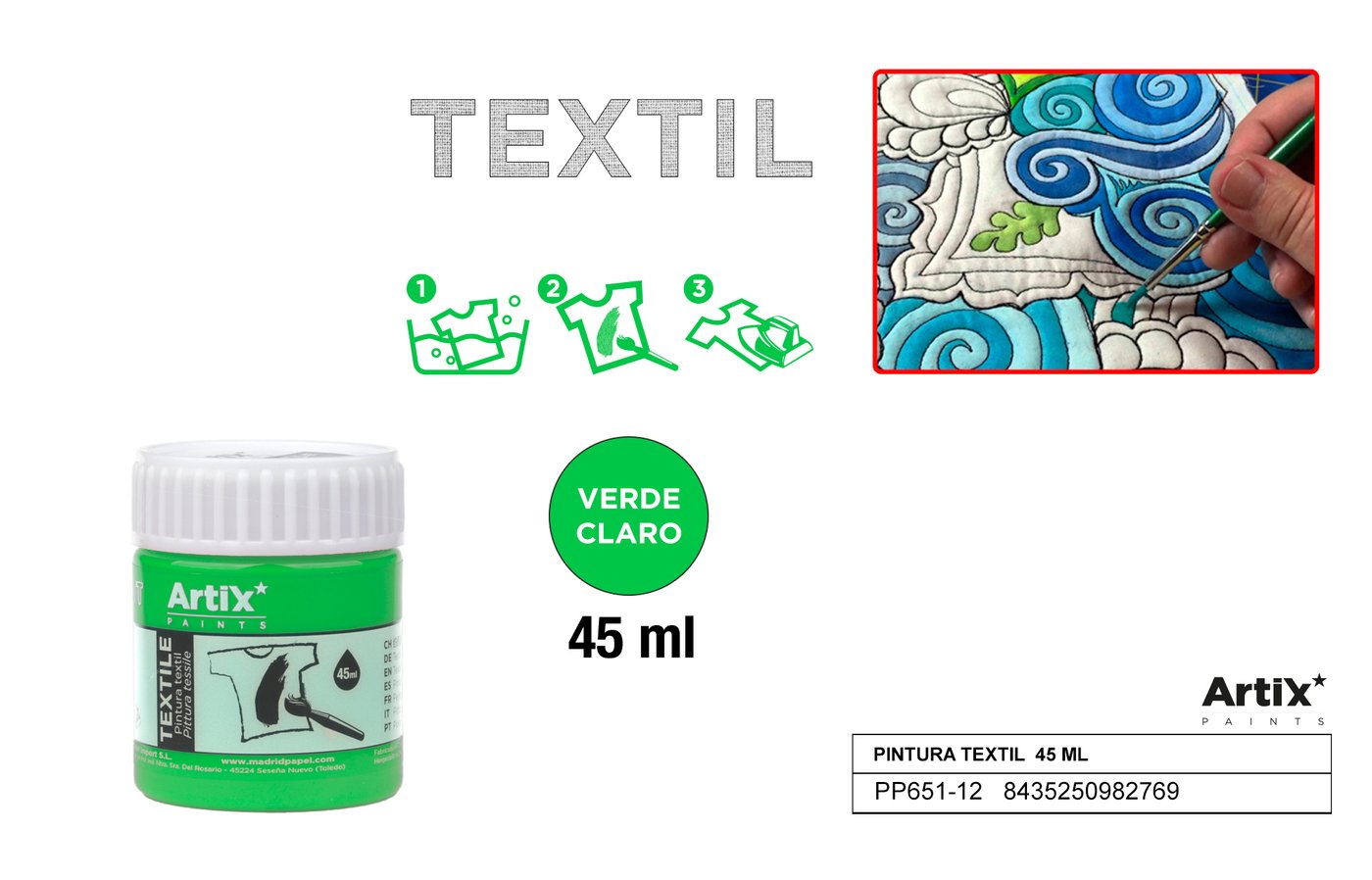 Farby do tkanin 45ml jasnozielona ARTIX