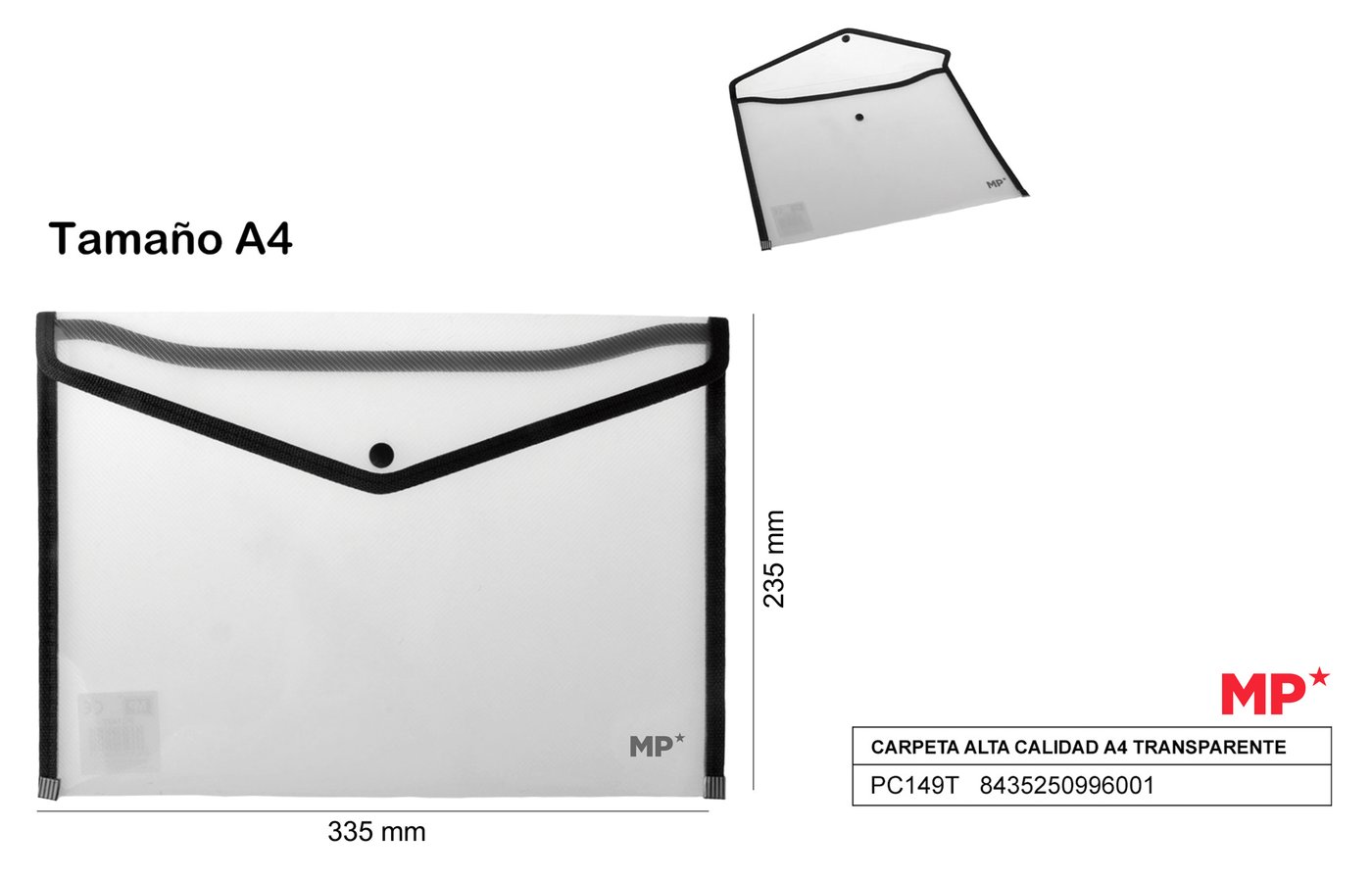 Teczka kopertowa na zatrzask transparentna A4 MP