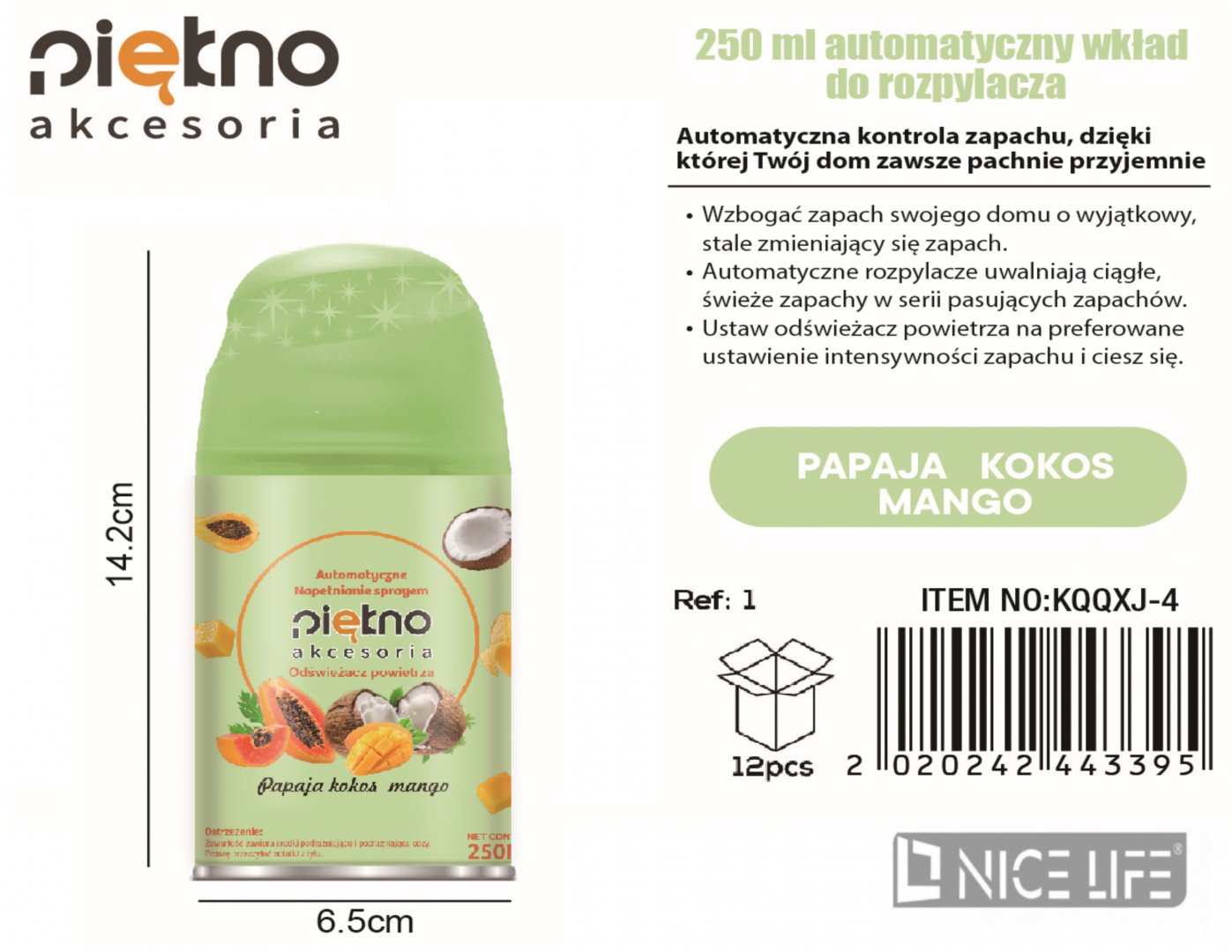 250ml automatyczny wklad do rozpylacza-Papaja kokos mango