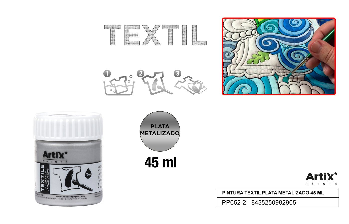Farby do tkanin 45ml srebrna ARTIX