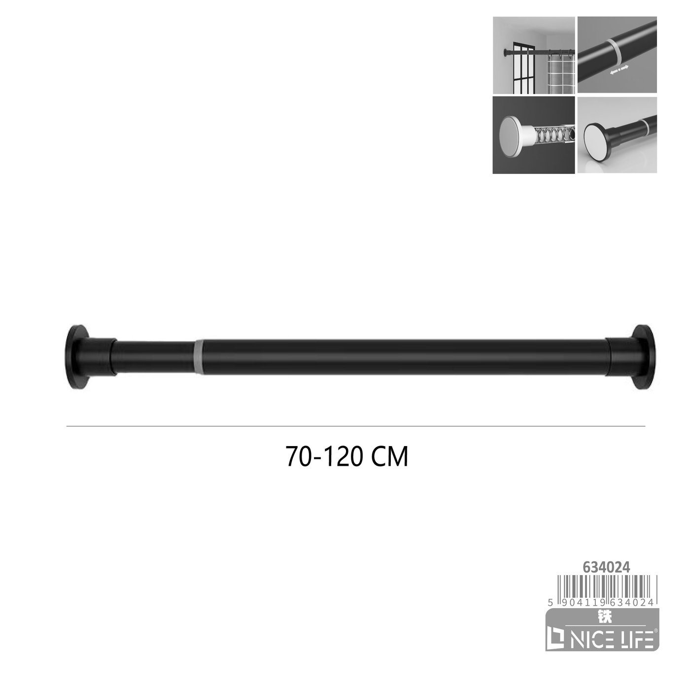 DRĄŻEK NA UBRANIA CZARNY 70-120CM