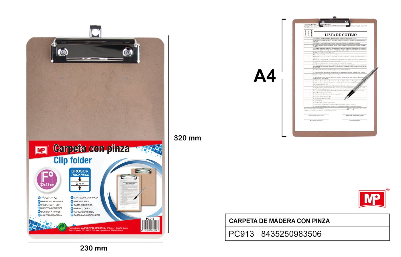 Podkładka z klipem A4 230MM*320MM MP