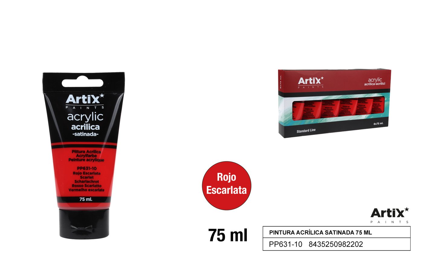 Farba akrylowa 75ml czerwień błyszcząca