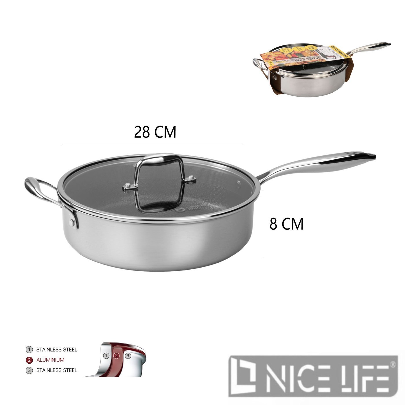 Patelnia głęboka ze stali nierdzewnej 28 cm