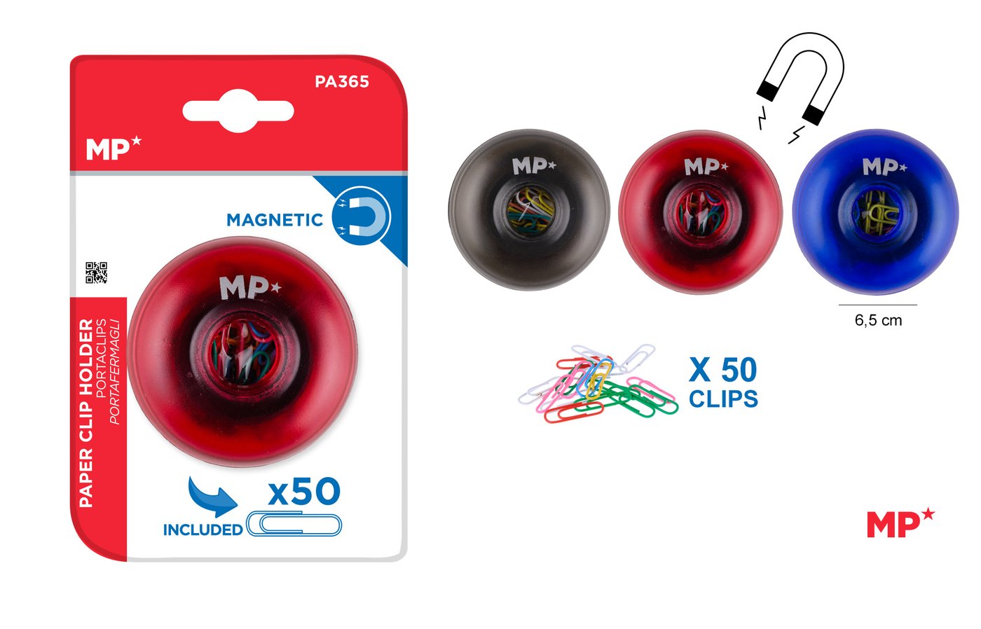 Z magnetycznym wiaderkiem spinacza do papieru