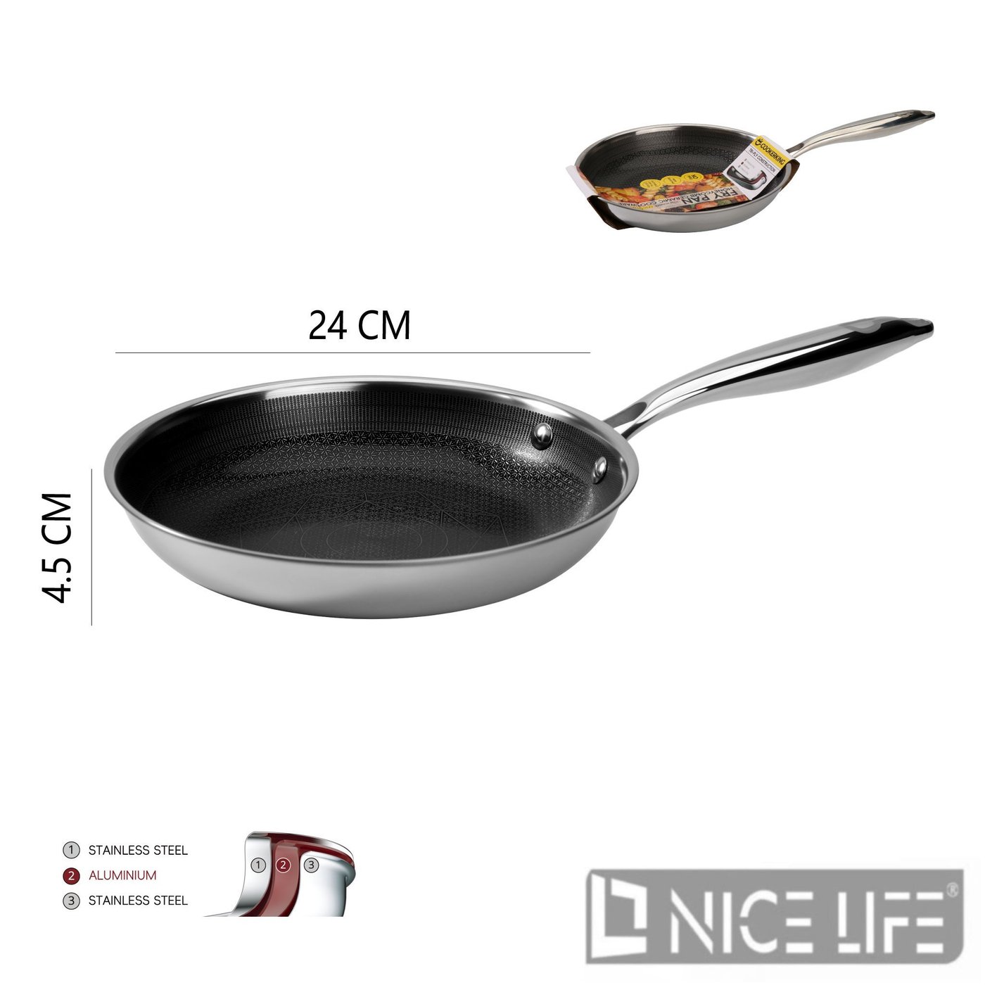 Patelnia ze stali nierdzewnej trójwarstwowej 24 cm